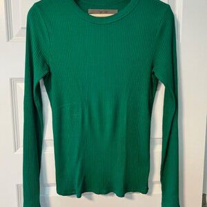 Enza Costa Long Sleeve Ribbed Long Sleeve Crew in Green